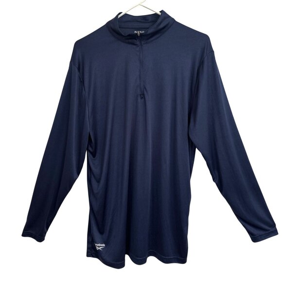 Reebok Mens Blue Long Sleeve 1/4 Zip Performance Top L Soccer Jogging Athleisure - Picture 2 of 9
